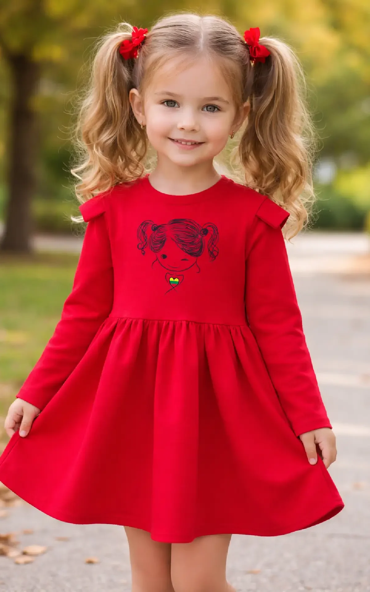 raudona trikotažinė suknelė su trispalve