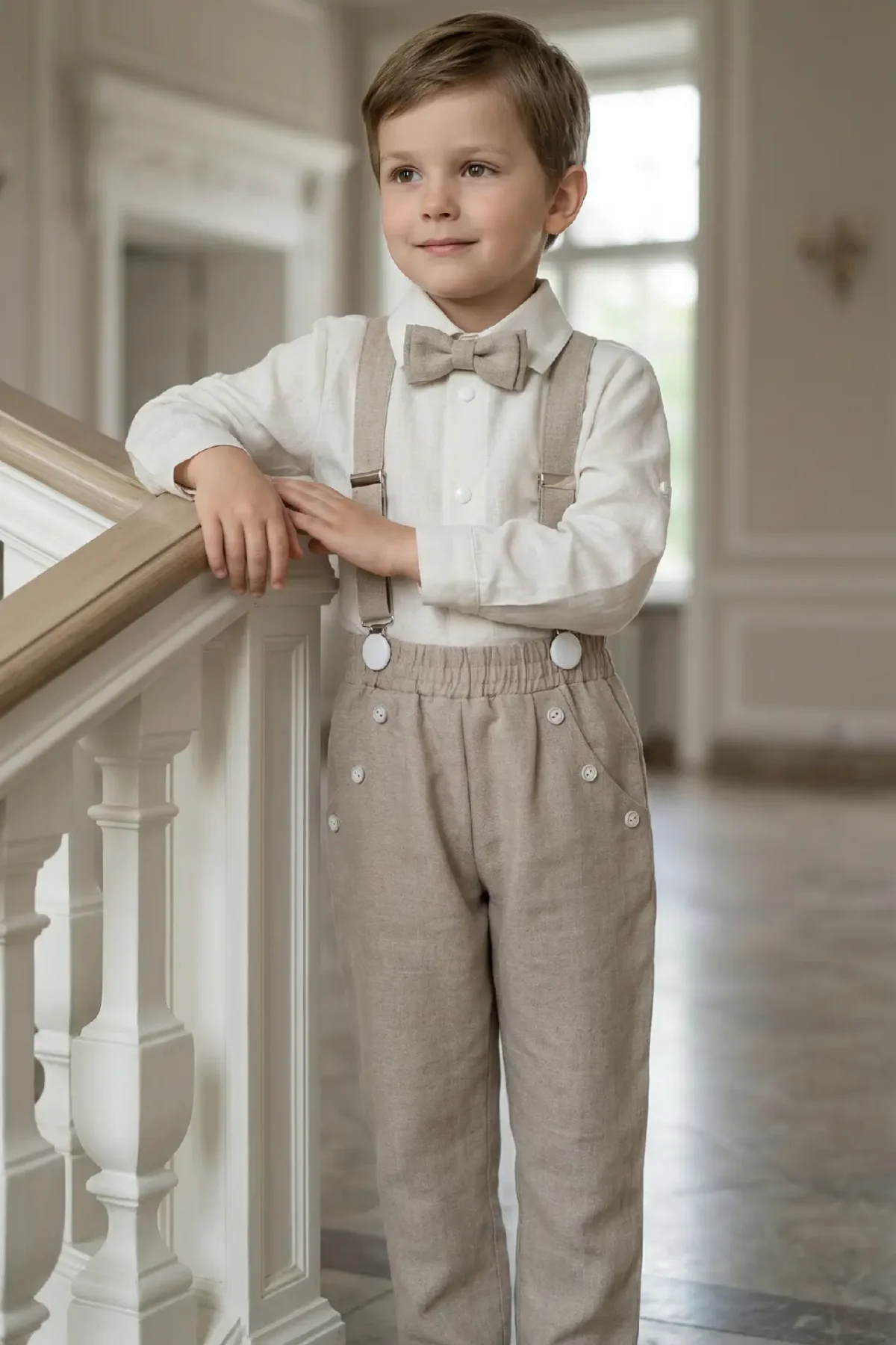 Natūralaus lino krikšto kostiumėlis