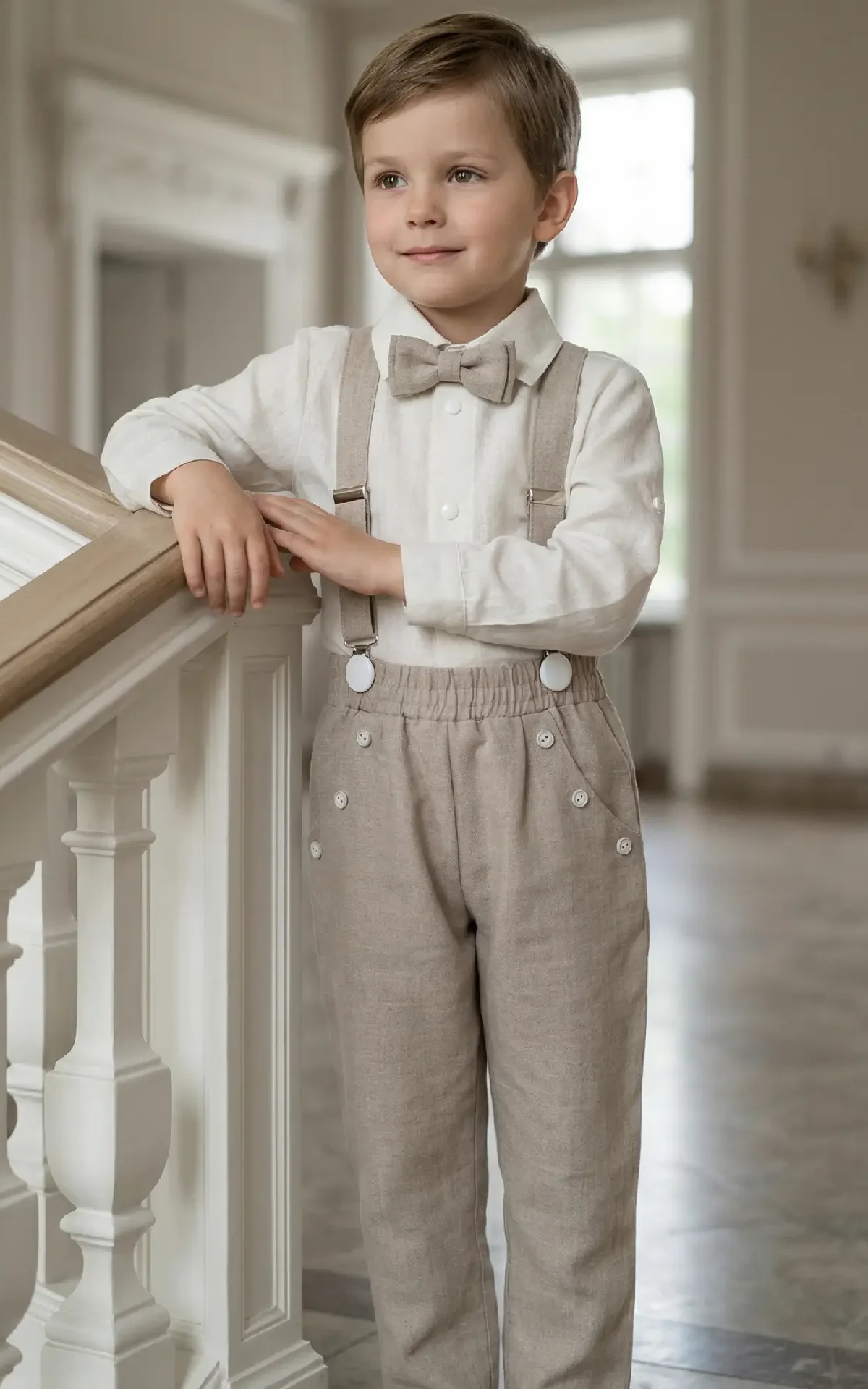 Natūralaus lino krikšto kostiumėlis