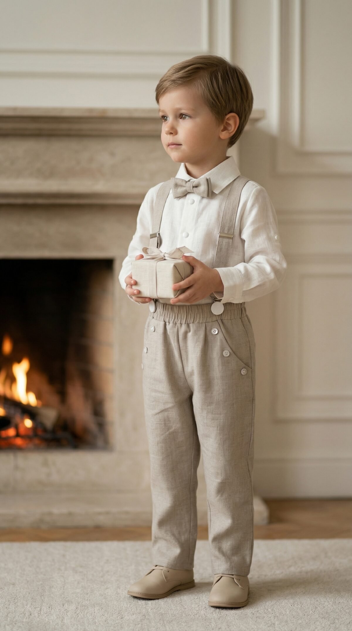 Natūralaus lino krikšto kostiumėlis
