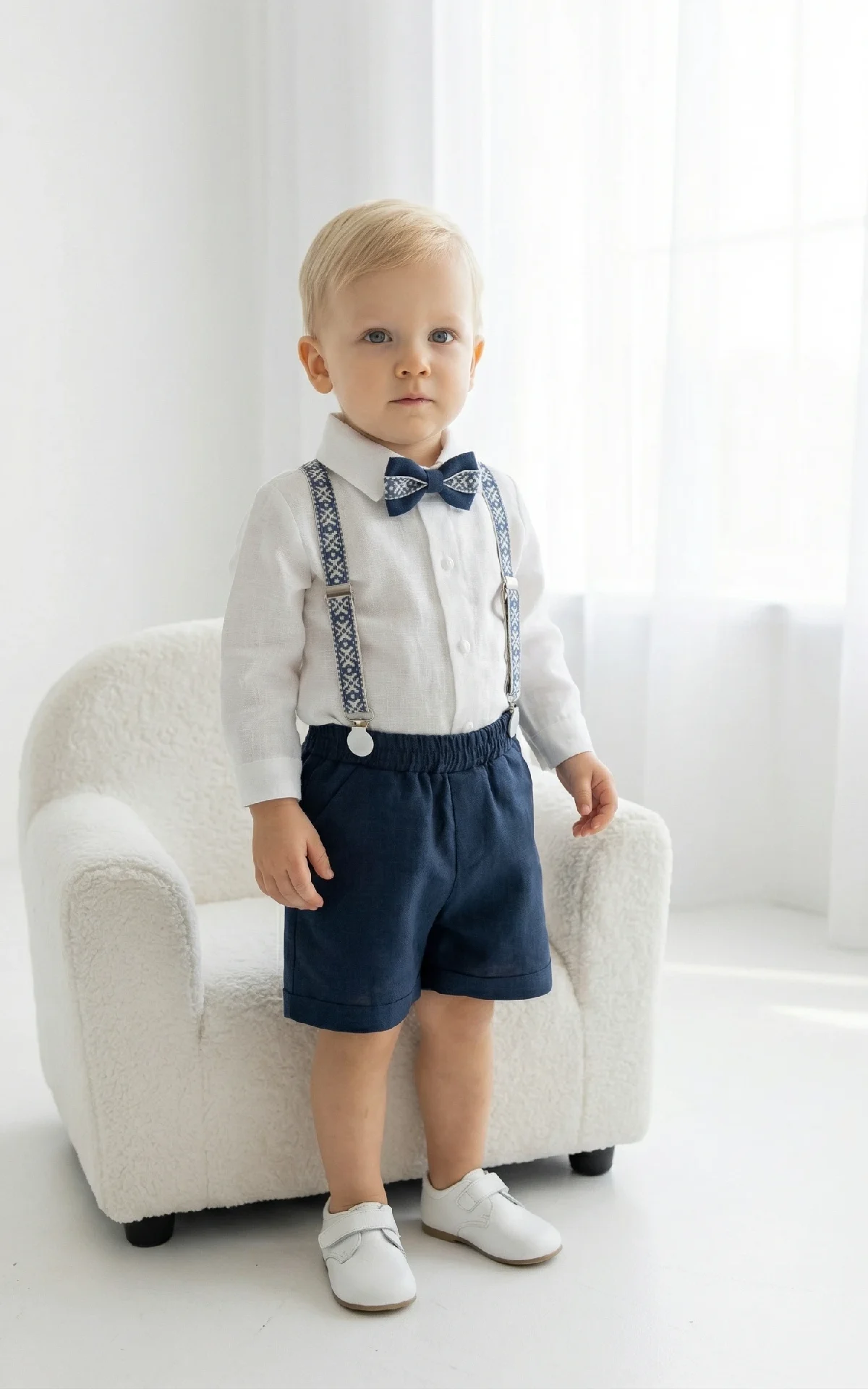 Mėlynas krikštynų kostiumas