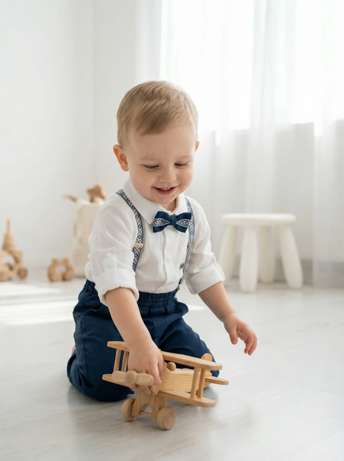 Mėlynas krikštynų kostiumas